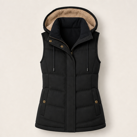 Sherwarm – Sherpa-Lined Fitted Insulated Vest with Hood + 50% OFF Black