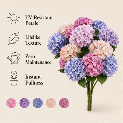 Fernvale Bloom – UV-Resistant Silk Hydrangea Heads for Outdoor Planters + 50% OFF features
