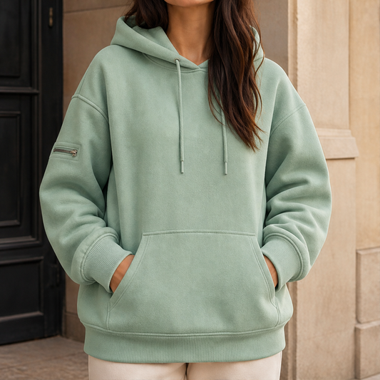 Driftwick – Cozy Fleece Hoodie with Built-In Sleep Mask + 50% OFF Sage Green