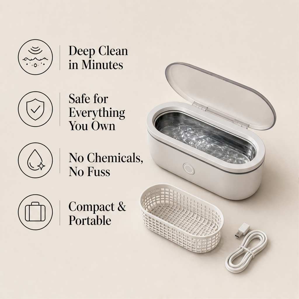 SparkleWave – 3-Minute Ultrasonic Deep Cleaner for Glasses & Jewelry + 50% OFF features