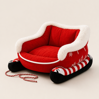 Merryvale – Fleece-Lined Sleigh Design Christmas Pet Bed + 50% OFF Red
