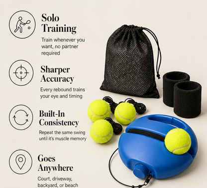 Rallywick – Solo Rebound Tennis Trainer with Cord Balls & Mesh Bag + 50% OFF features