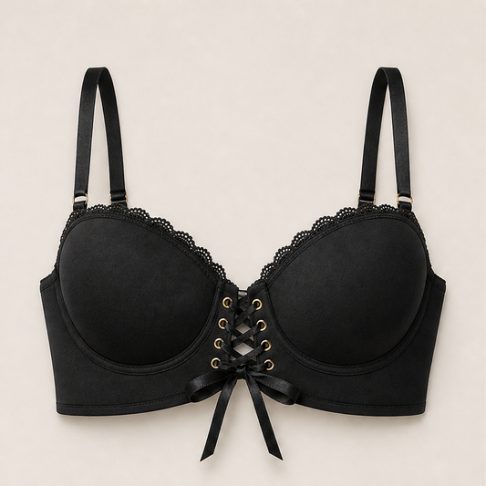 Corsetta Belle – Lace-Up Strapless Push-Up Bra + 1+1 FREE Black