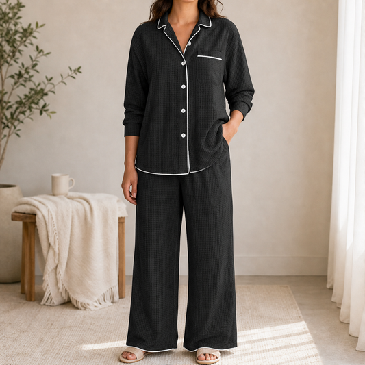 Brushvale – Brushed Flannel Lace-Trim Pajama Set + 50% OFF Black