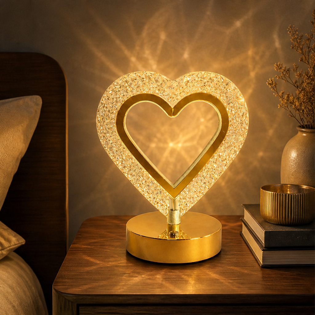 Luxelume – Faceted Crystal Heart Touch Night Light, 3-Tone Glow + 50% OFF lifestyle