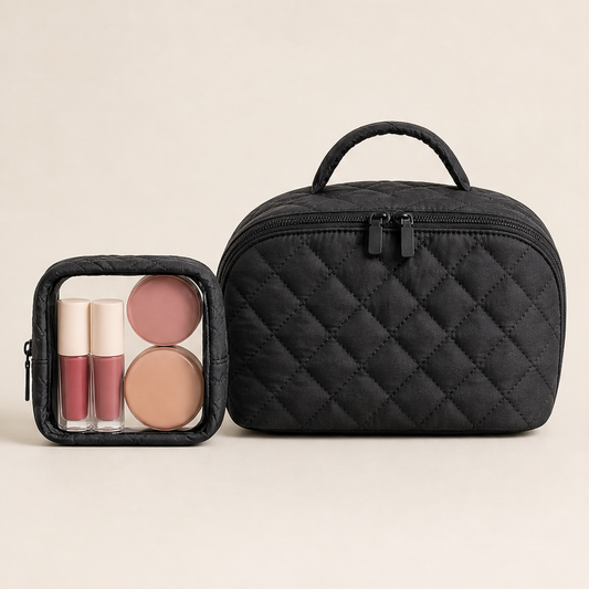 Layflat Studio – 180° Lay-Flat Quilted Travel Makeup Bag + 50% OFF Black