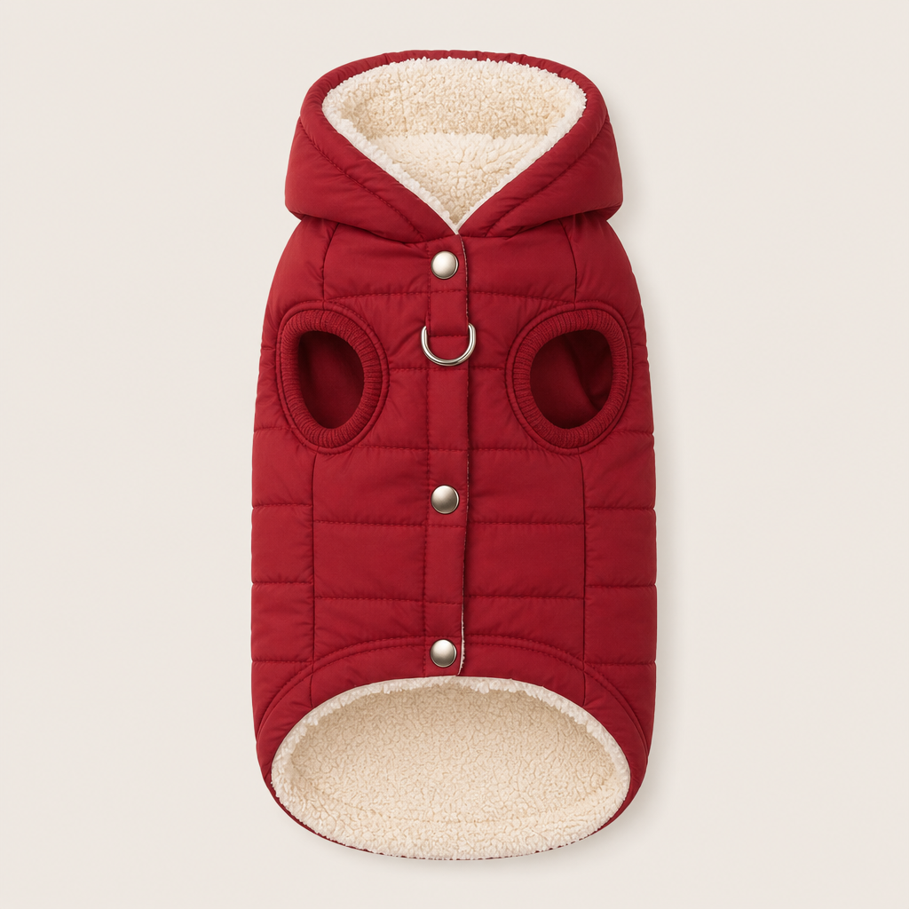 Pawthaven – Windproof Fleece-Lined Hooded Dog Coat with Harness Ring + 50% OFF Red
