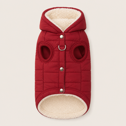 Pawthaven – Windproof Fleece-Lined Hooded Dog Coat with Harness Ring + 50% OFF Red