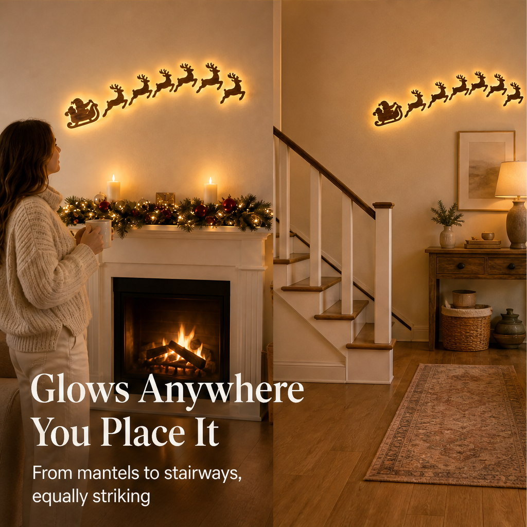 Hearthwick – Peel-and-Stick LED Wooden Santa Sleigh Wall Decor + 50% OFF detail