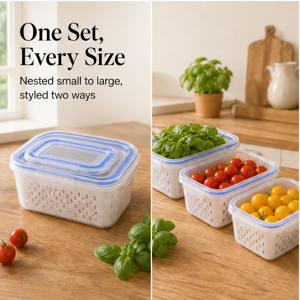 Crispholm – Drainer Basket Airtight Food Storage Container Set + 50% OFF detail