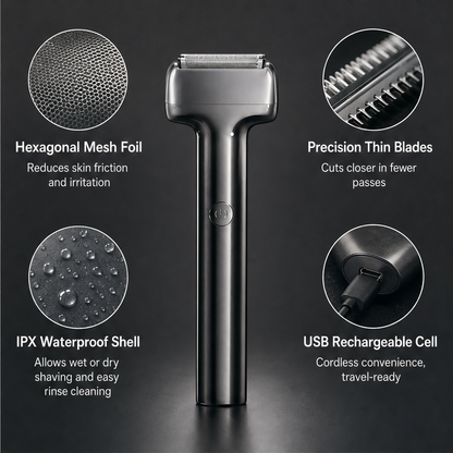 Vellum Shave – Hexagonal Mesh Foil Rechargeable Electric Shaver + 50% OFF detail