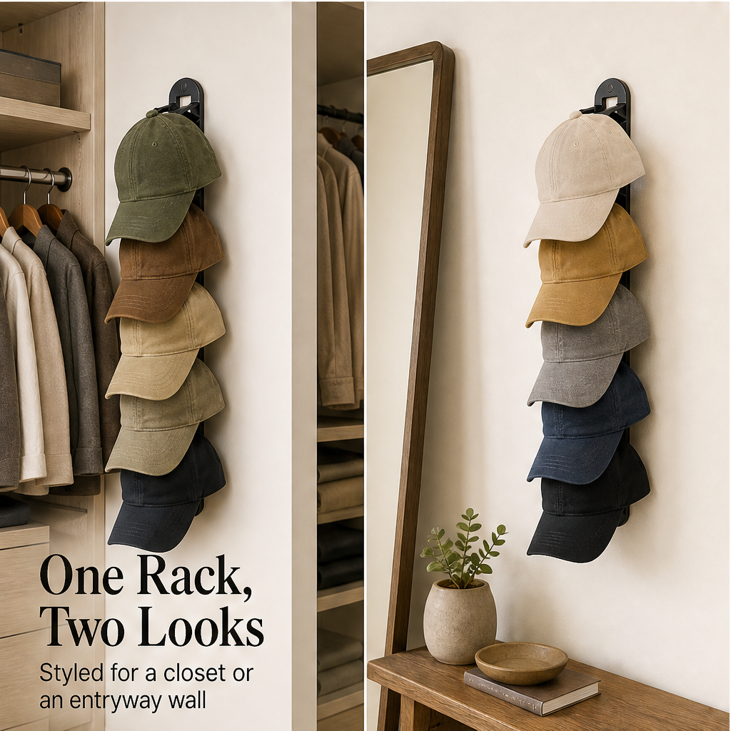 CrownHold – Space-Saving 10-Hat Wall Rack with Locking Hooks + 50% OFF detail