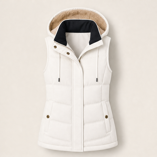 Sherwarm – Sherpa-Lined Fitted Insulated Vest with Hood + 50% OFF White