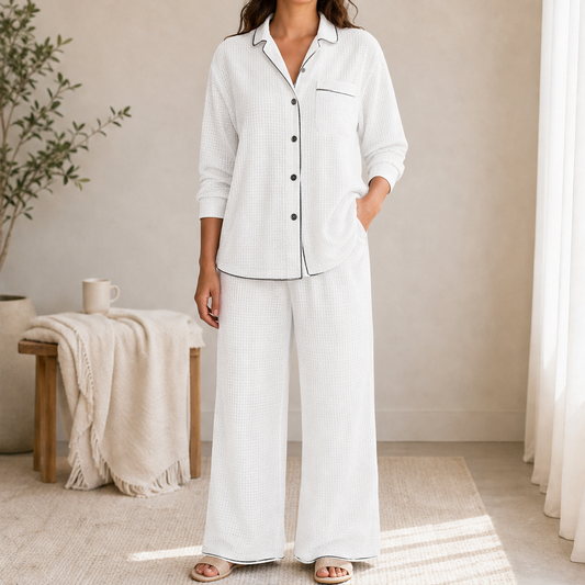 Brushvale – Brushed Flannel Lace-Trim Pajama Set + 50% OFF White