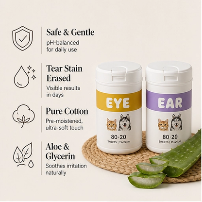 Whiskerwell – Gentle Eye & Ear Cleaning Wipes for Dogs, Cats & Small Pets + 1+1 FREE