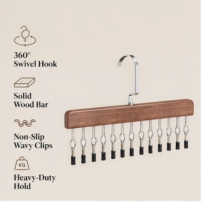 Stowen – Solid Wood 8-Clip Space-Saving Closet Organizer Hanger with 360° Swivel Hook + 50% OFF