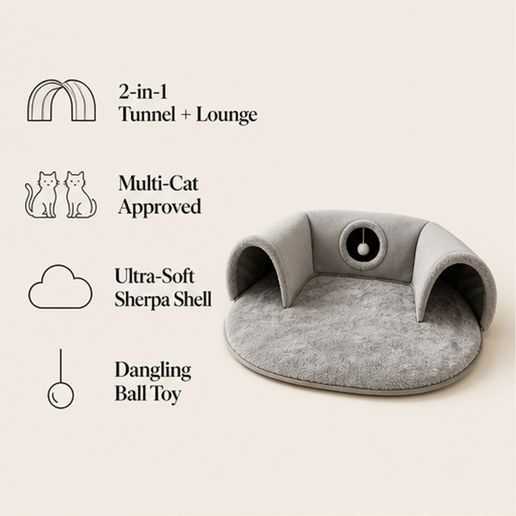 Purrhollow – Foldable 2-in-1 Plush Cat Tunnel Bed + 50% OFF