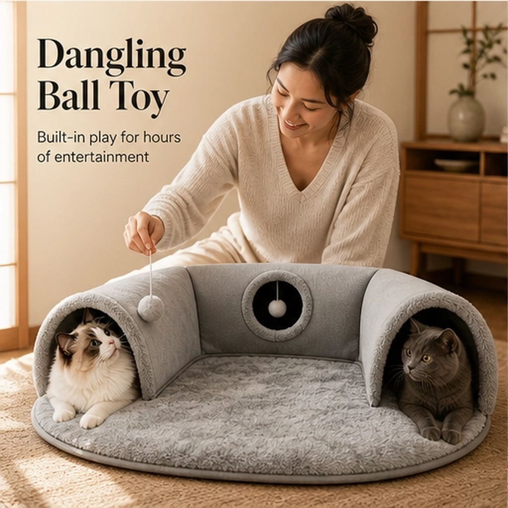 Purrhollow – Foldable 2-in-1 Plush Cat Tunnel Bed + 50% OFF