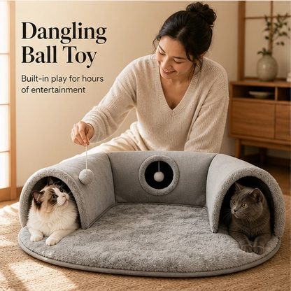 Purrhollow – Foldable 2-in-1 Plush Cat Tunnel Bed + 50% OFF