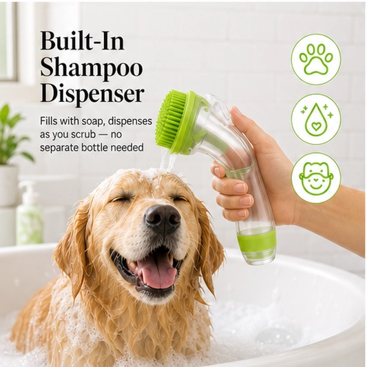Scrubble – 2-in-1 Pet Bath Brush with Shampoo Dispenser & Long Handle + 50% OFF