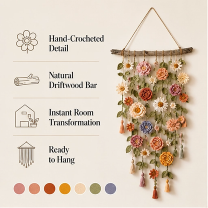 Willowmere – Boho Crochet Flower Wall Hanging with Vines & Tassels + 50% OFF