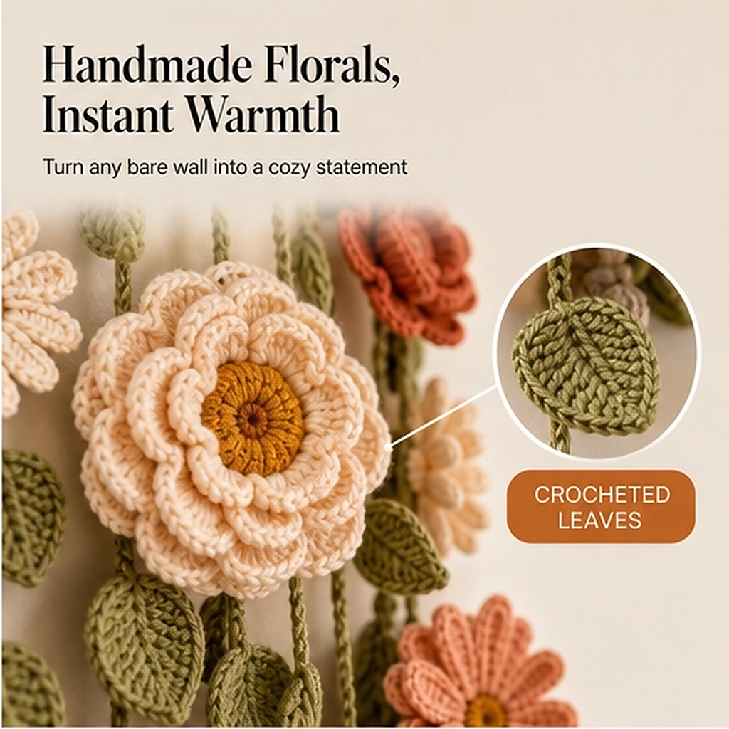 Willowmere – Boho Crochet Flower Wall Hanging with Vines & Tassels + 50% OFF