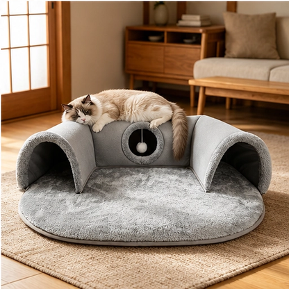 Purrhollow – Foldable 2-in-1 Plush Cat Tunnel Bed + 50% OFF