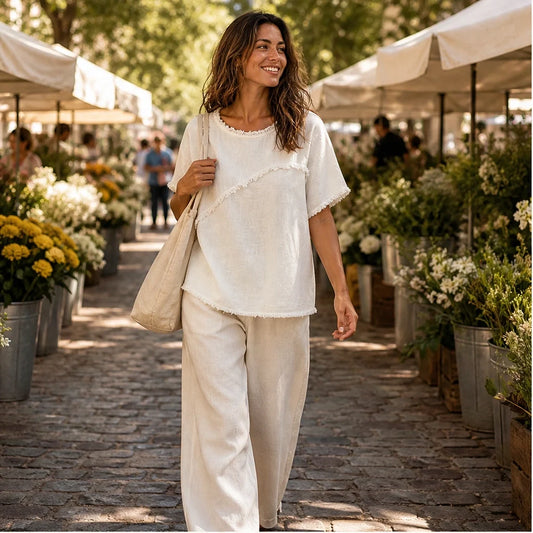 Frayla – Raw Edge Relaxed Fit Round Neck Summer Top + 50% OFF