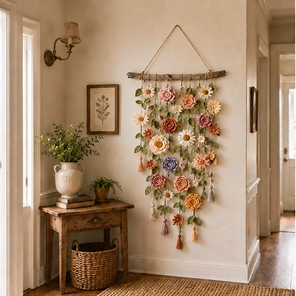 Willowmere – Boho Crochet Flower Wall Hanging with Vines & Tassels + 50% OFF