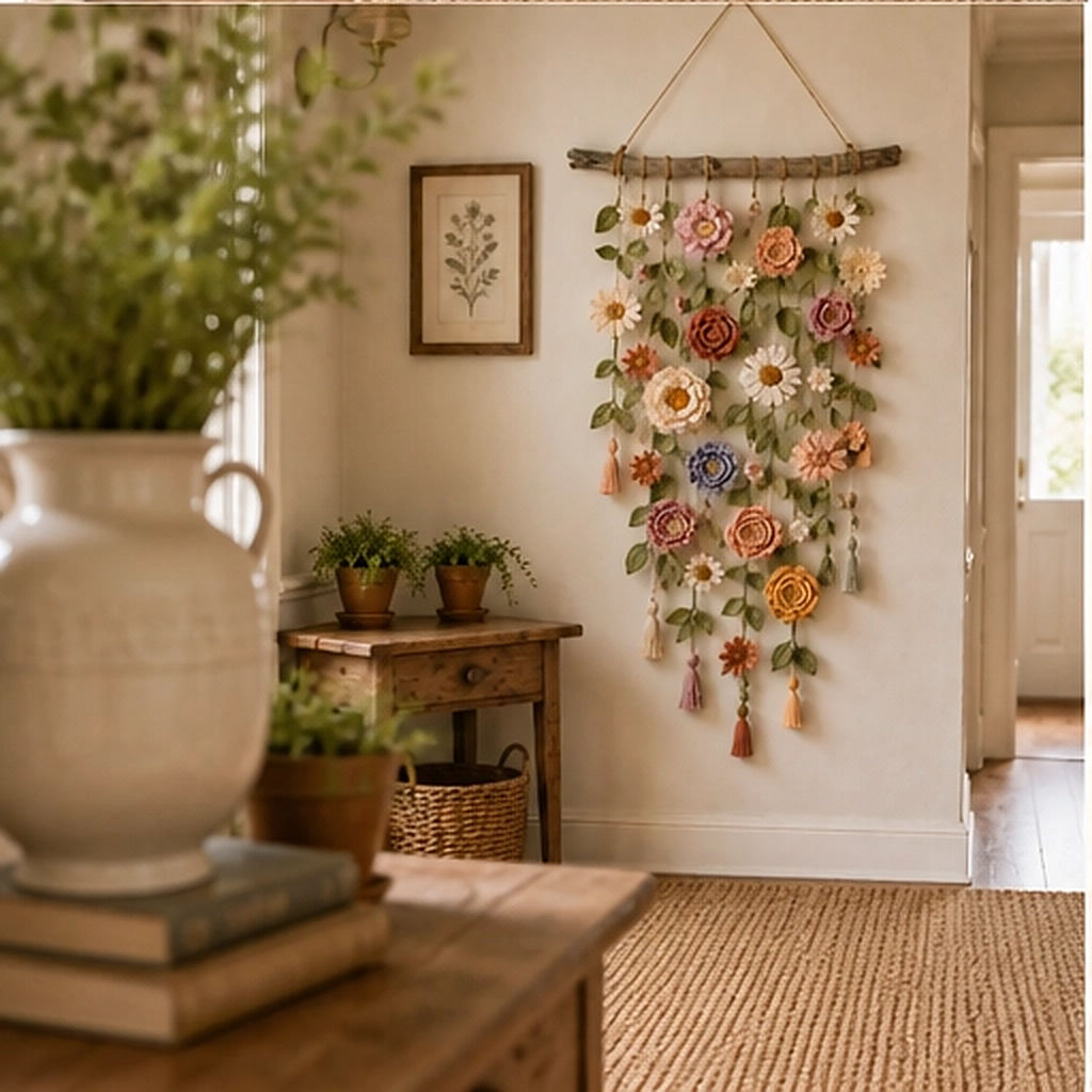 Willowmere – Boho Crochet Flower Wall Hanging with Vines & Tassels + 50% OFF