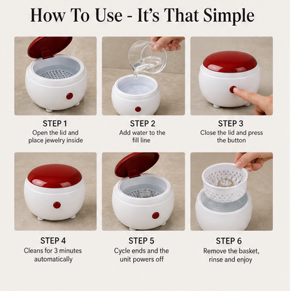 Gleamora – One-Button Compact Cleaner for Jewelry, Watches & Dentures + 50% OFF