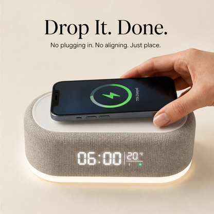 Duskwell™ – 6-in-1 Wireless Charging Station with Clock, Alarm, Speaker & Night Light + 50% OFF