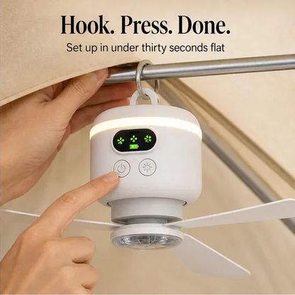 AeroPerch™ – Hang-Anywhere Rechargeable Fan with LED Light & Remote + 50% OFF
