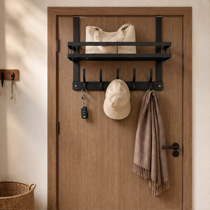 Perch™ – Over-the-Door Rack with Removable Basket & Hooks, Tool-Free + 50% OFF