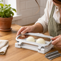 Evenly™ – Multi-Food Aluminum Slicer for Eggs, Bananas & Soft Fruit + 50% OFF