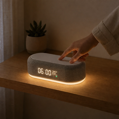 Duskwell™ – 6-in-1 Wireless Charging Station with Clock, Alarm, Speaker & Night Light + 50% OFF