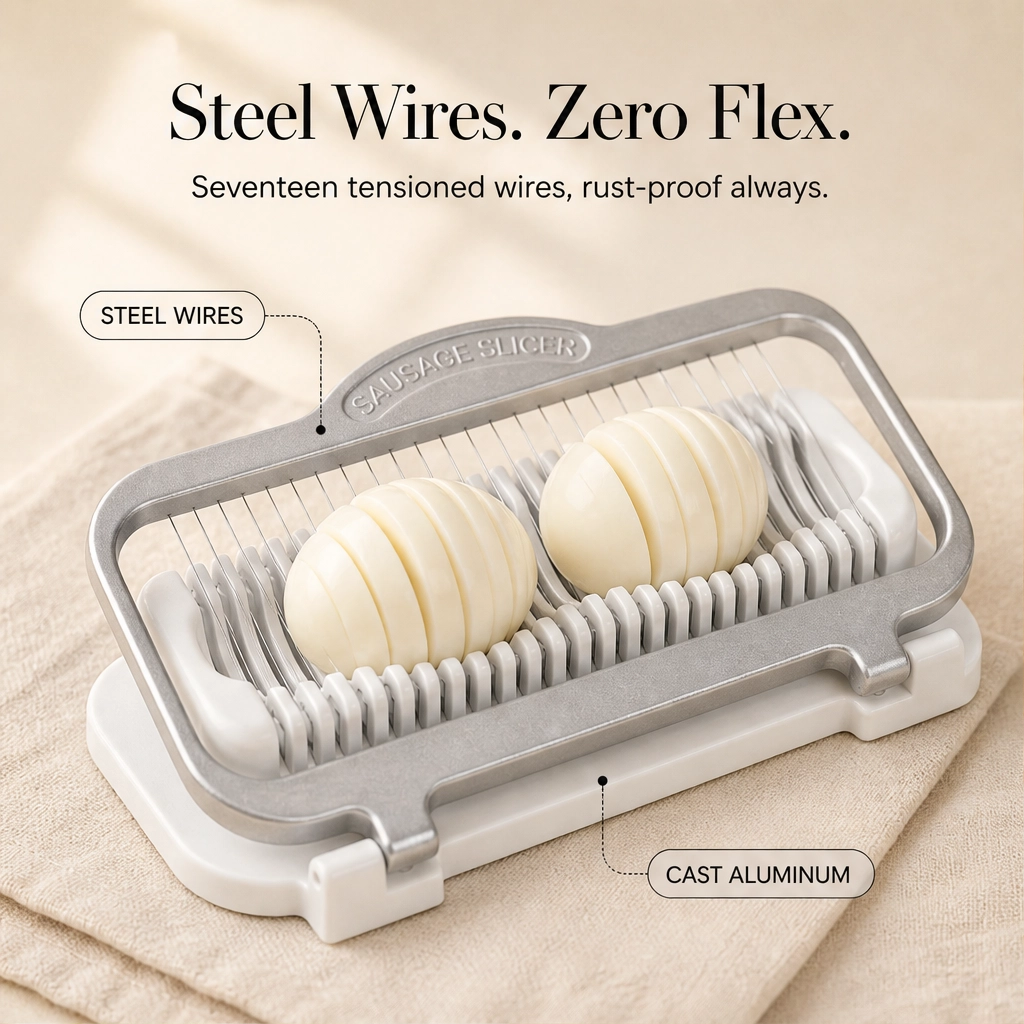 Evenly™ – Multi-Food Aluminum Slicer for Eggs, Bananas & Soft Fruit + 50% OFF