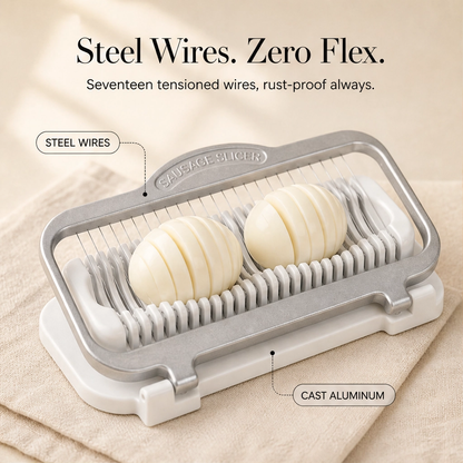 Evenly™ – Multi-Food Aluminum Slicer for Eggs, Bananas & Soft Fruit + 50% OFF