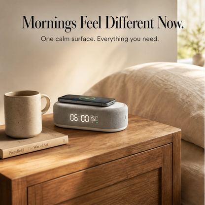 Duskwell™ – 6-in-1 Wireless Charging Station with Clock, Alarm, Speaker & Night Light + 50% OFF