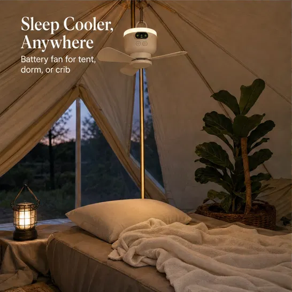 AeroPerch™ – Hang-Anywhere Rechargeable Fan with LED Light & Remote + 50% OFF