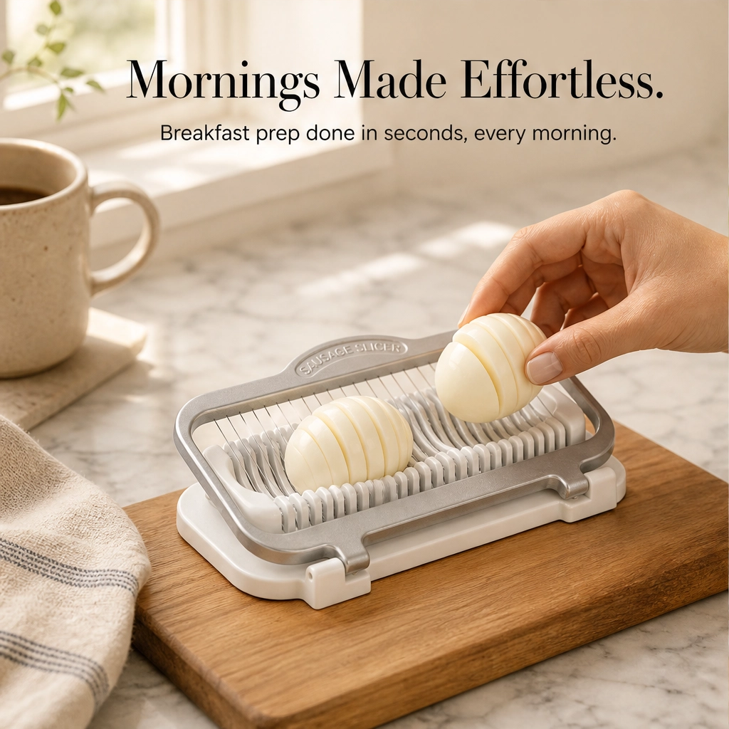 Evenly™ – Multi-Food Aluminum Slicer for Eggs, Bananas & Soft Fruit + 50% OFF