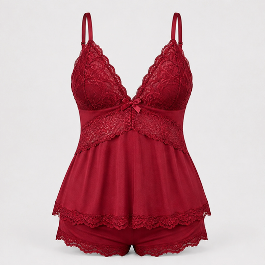 Velisse – Lace-Trim V-Neck Cami & Shorts Sleepwear Set + 1+1 FREE