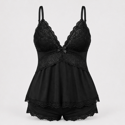 Velisse – Lace-Trim V-Neck Cami & Shorts Sleepwear Set + 1+1 FREE