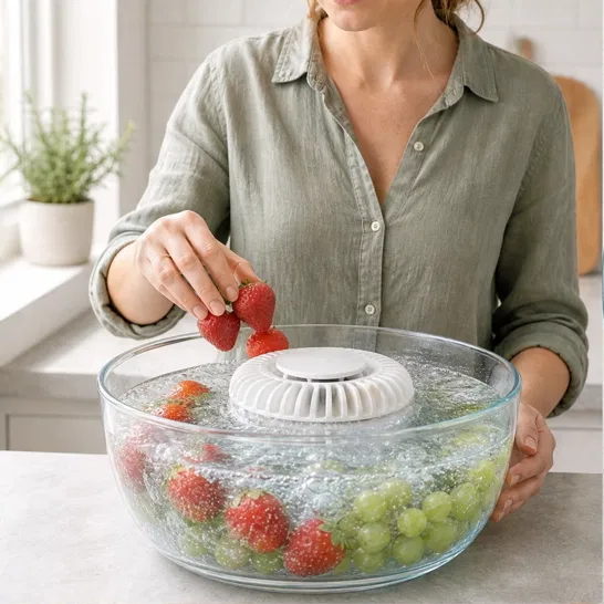 Lumicrisp™ – UV Sterilizing Bubble Washer for Fruits, Vegetables & Seafood + 50% OFF