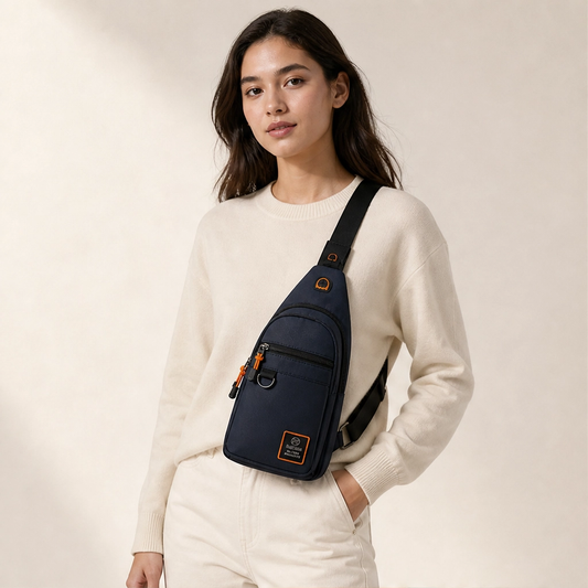 Stridewell – Water-Repellent Multi-Pocket Crossbody Sling Bag with Headphone Port + 50% OFF