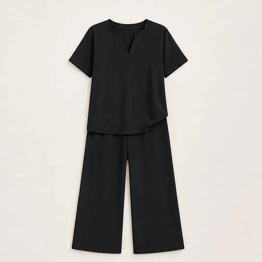 Willowé – Soft V-Neck Top & Wide-Leg Pants Lounge Set + 50% OFF
