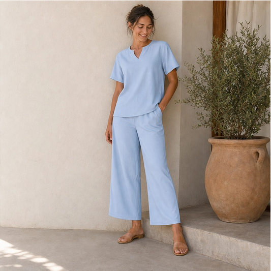 Willowé – Soft V-Neck Top & Wide-Leg Pants Lounge Set + 50% OFF