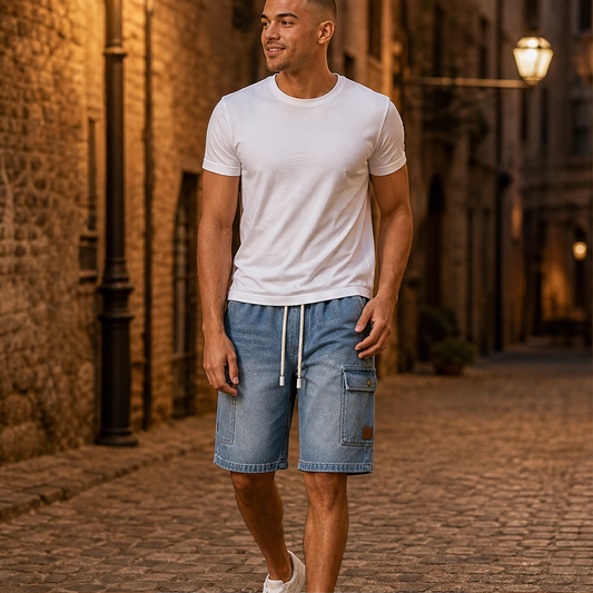 Driftden – Loose Cargo Denim Shorts with Elastic Drawstring Waist + 50% OFF
