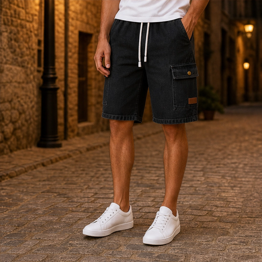 Driftden – Loose Cargo Denim Shorts with Elastic Drawstring Waist + 50% OFF