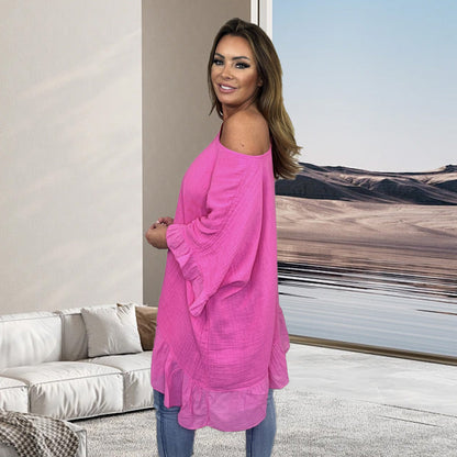 The Riviera Off-Shoulder Blouse - Effortless, Airy Elegance - 50% OFF